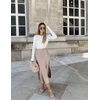 Zeagoo Skirts for Women High Waist Skirt Elegant Midi Skirt Satin(Light Khaki)