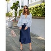 Zeagoo Skirts for Women High Waist Skirt Elegant Midi Skirt Satin(Navy Blue)