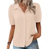 Zeagoo Women Button Down Shirts Puff Short Sleeve Blouses Chiffon Tops(Beige-stb)