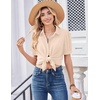 Zeagoo Women Button Down Shirts Puff Short Sleeve Blouses Chiffon Tops(Beige-stb)