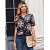 Zeagoo Women Button Down Shirts Puff Short Sleeve Blouses Chiffon Tops(Black Pink Flowers-bf332)