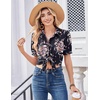 Zeagoo Women Button Down Shirts Puff Short Sleeve Blouses Chiffon Tops(Black Pink Flowers-bf332)