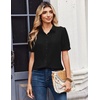 Zeagoo Women Button Down Shirts Puff Short Sleeve Blouses Chiffon Tops(Black-b)