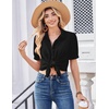 Zeagoo Women Button Down Shirts Puff Short Sleeve Blouses Chiffon Tops(Black-b)