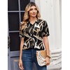 Zeagoo Women Button Down Shirts Puff Short Sleeve Blouses Chiffon Tops(Black-cx312)