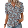 Zeagoo Women Button Down Shirts Puff Short Sleeve Blouses Chiffon Tops(Blue Boho-mz899)