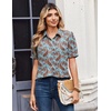 Zeagoo Women Button Down Shirts Puff Short Sleeve Blouses Chiffon Tops(Blue Boho-mz899)
