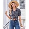 Zeagoo Women Button Down Shirts Puff Short Sleeve Blouses Chiffon Tops(Bohemia-mz473)
