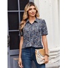 Zeagoo Women Button Down Shirts Puff Short Sleeve Blouses Chiffon Tops(Bohemia-mz473)
