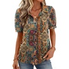 Zeagoo Women Button Down Shirts Puff Short Sleeve Blouses Chiffon Tops(Boho-mz721)