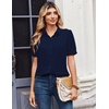 Zeagoo Women Button Down Shirts Puff Short Sleeve Blouses Chiffon Tops(Navy Blue-nb)