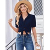 Zeagoo Women Button Down Shirts Puff Short Sleeve Blouses Chiffon Tops(Navy Blue-nb)