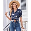 Zeagoo Women Button Down Shirts Puff Short Sleeve Blouses Chiffon Tops(Navy Flowers-bf318)