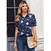 Zeagoo Women Button Down Shirts Puff Short Sleeve Blouses Chiffon Tops(Navy Flowers-bf318)