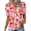 Zeagoo Women Button Down Shirts Puff Short Sleeve Blouses Chiffon Tops(Pink Flowers-wf97)