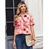Zeagoo Women Button Down Shirts Puff Short Sleeve Blouses Chiffon Tops(Pink Flowers-wf97)