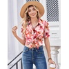 Zeagoo Women Button Down Shirts Puff Short Sleeve Blouses Chiffon Tops(Pink Flowers-wf97)