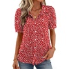 Zeagoo Women Button Down Shirts Puff Short Sleeve Blouses Chiffon Tops(Red Dot-jh590)