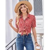 Zeagoo Women Button Down Shirts Puff Short Sleeve Blouses Chiffon Tops(Red Dot-jh590)