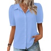 Zeagoo Women Button Down Shirts Puff Short Sleeve Blouses Chiffon Tops(Sky Blue-clb)