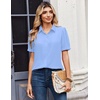 Zeagoo Women Button Down Shirts Puff Short Sleeve Blouses Chiffon Tops(Sky Blue-clb)