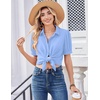 Zeagoo Women Button Down Shirts Puff Short Sleeve Blouses Chiffon Tops(Sky Blue-clb)
