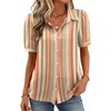 Zeagoo Women Button Down Shirts Puff Short Sleeve Blouses Chiffon Tops(Stripes-tw720)