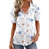 Zeagoo Women Button Down Shirts Puff Short Sleeve Blouses Chiffon Tops(White Flowers-bf290)