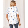Zeagoo Women Button Down Shirts Puff Short Sleeve Blouses Chiffon Tops(White Flowers-bf290)