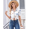 Zeagoo Women Button Down Shirts Puff Short Sleeve Blouses Chiffon Tops(White Flowers-bf290)