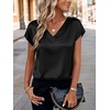 Zeagoo Women Satin V Neck Blouse Cap Short Sleeve Business Casual Top S-2XL(Black)