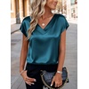 Zeagoo Women Satin V Neck Blouse Cap Short Sleeve Business Casual Top S-2XL(Blue Green)