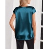 Zeagoo Women Satin V Neck Blouse Cap Short Sleeve Business Casual Top S-2XL(Blue Green)