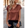 Zeagoo Women Satin V Neck Blouse Cap Short Sleeve Business Casual Top S-2XL(Brown)