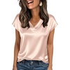 Zeagoo Women Satin V Neck Blouse Cap Short Sleeve Business Casual Top S-2XL(Champagne)