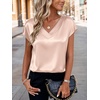 Zeagoo Women Satin V Neck Blouse Cap Short Sleeve Business Casual Top S-2XL(Champagne)