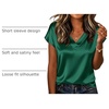 Zeagoo Women Satin V Neck Blouse Cap Short Sleeve Business Casual Top S-2XL(Green)