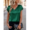 Zeagoo Women Satin V Neck Blouse Cap Short Sleeve Business Casual Top S-2XL(Green)