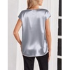 Zeagoo Women Satin V Neck Blouse Cap Short Sleeve Business Casual Top S-2XL(Grey)