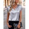 Zeagoo Women Satin V Neck Blouse Cap Short Sleeve Business Casual Top S-2XL(Grey)
