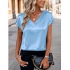Zeagoo Women Satin V Neck Blouse Cap Short Sleeve Business Casual Top S-2XL(Light Blue)