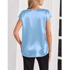 Zeagoo Women Satin V Neck Blouse Cap Short Sleeve Business Casual Top S-2XL(Light Blue)