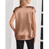 Zeagoo Women Satin V Neck Blouse Cap Short Sleeve Business Casual Top S-2XL(Light Coffee)