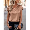 Zeagoo Women Satin V Neck Blouse Cap Short Sleeve Business Casual Top S-2XL(Light Coffee)