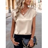 Zeagoo Women Satin V Neck Blouse Cap Short Sleeve Business Casual Top S-2XL(Light Grey)