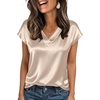 Zeagoo Women Satin V Neck Blouse Cap Short Sleeve Business Casual Top S-2XL(Light Grey)