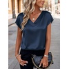 Zeagoo Women Satin V Neck Blouse Cap Short Sleeve Business Casual Top S-2XL(Navy Blue)