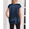 Zeagoo Women Satin V Neck Blouse Cap Short Sleeve Business Casual Top S-2XL(Navy Blue)