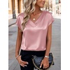 Zeagoo Women Satin V Neck Blouse Cap Short Sleeve Business Casual Top S-2XL(Pink)
