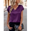 Zeagoo Women Satin V Neck Blouse Cap Short Sleeve Business Casual Top S-2XL(Purple)